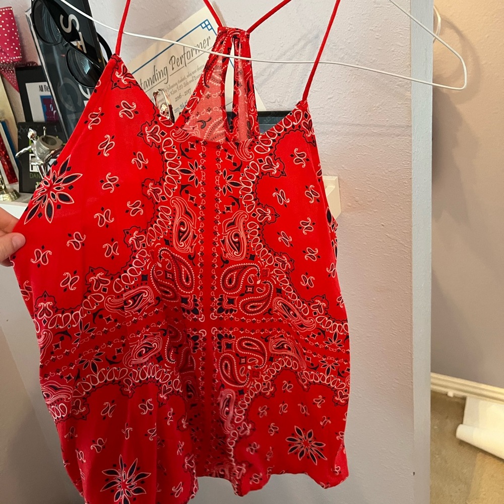 red bandanna print top!